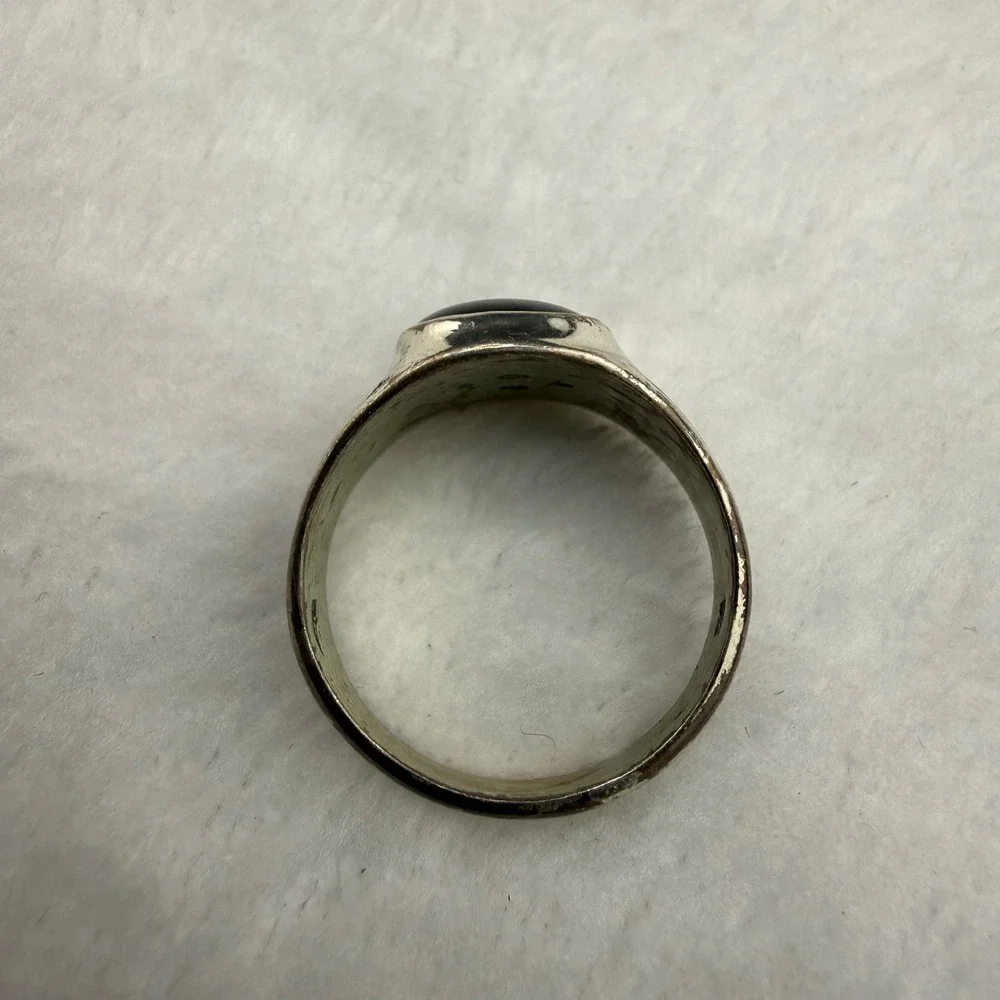 Vintage Abalone Ring Silver Tone Oval Green Blue Signet Sz 10.5 READ